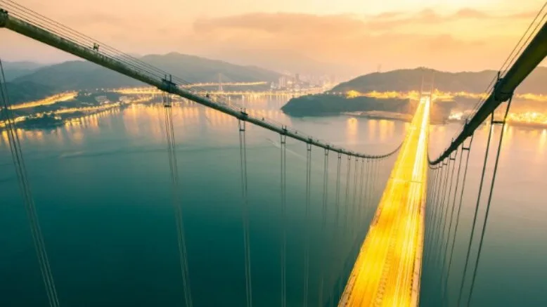 Aerial timelapse view of a bridge